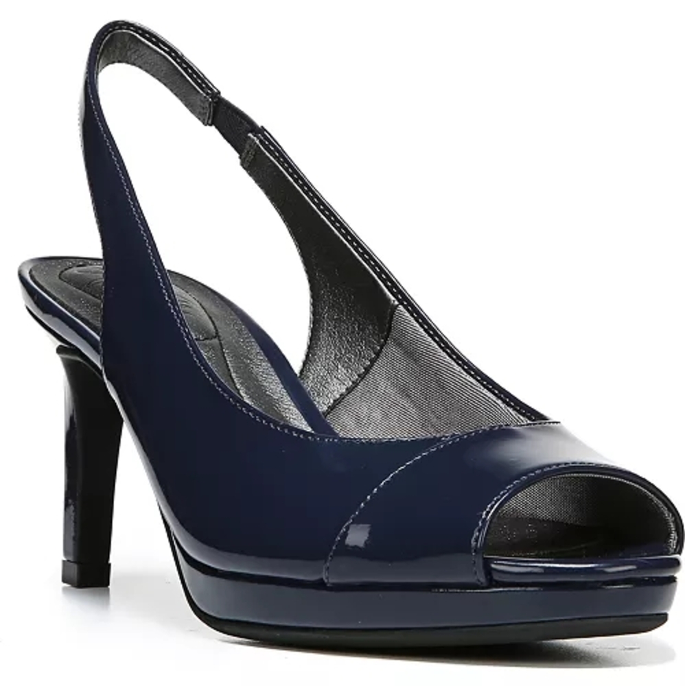 Life Stride Women's Invest Navy Patent Slingback Heels, New w/o Box size 7.5 M